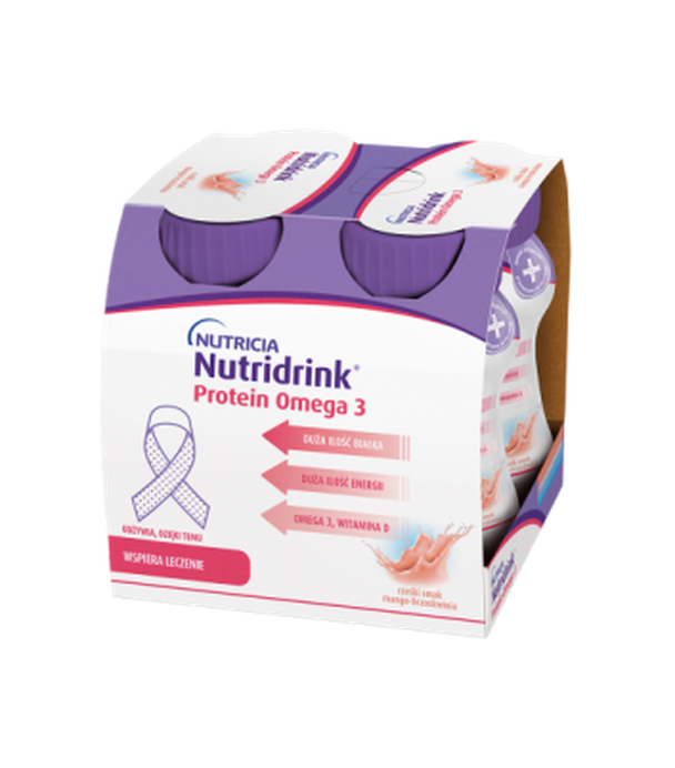 Nutridrink Protein Omega-3, o rześkim smaku mango-brzoskwinia, 4 x 125 ml - ważny do 2025-08-03