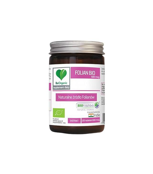 BeOrganic Folian BIO 600 mcg, 100 tabletek, cena, opinie, dawkowanie