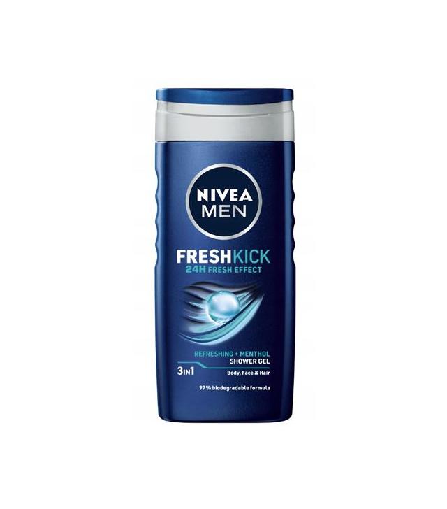 Nivea Men Fresh Kick Żel pod prysznic do ciała, twarzy i włosów z mentolem, 500 ml
