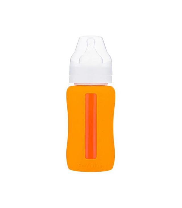EcoViking Antykolkowa butelka szklana orange w silikonowej rękawiczce z antykolkowym smoczkiem silikonowym 0 m+ - 240 ml - cena, opinie, właściwości - 1006275 - ostatnie sztuki