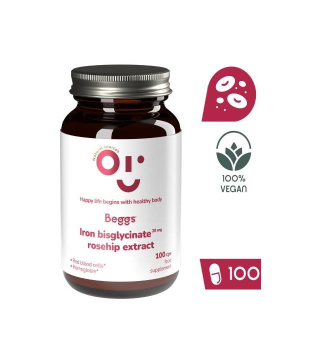 BEGGS Diglicynian żelaza 20 mg z ekstraktem z dzikiej róży, 100 kapsułek
