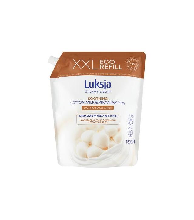 Luksja Creamy Soft Kremowe Mydło w płynie Mleczko bawełniane i Prowitamina B5 Zapas, 1500 ml, cena, opinie, stosowanie