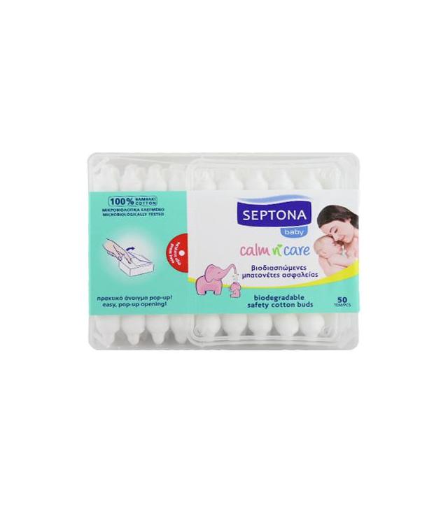 Septona Baby Patyczki higieniczne dla dzieci biodegradowalne, 50 szt., cena, opinie, właściwości