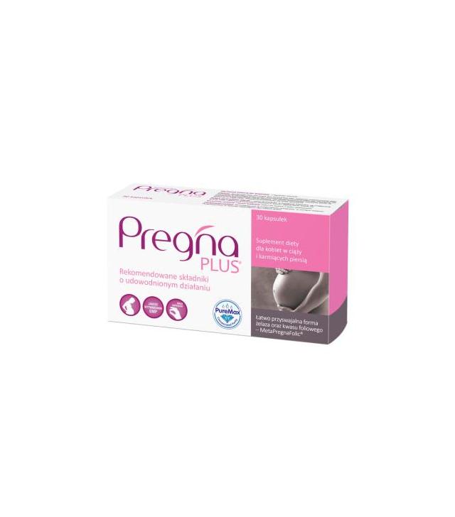PREGNA PLUS - 30 kaps. Dla kobiet w ciąży oraz karmiących piersią. - cena, opinie właściwości