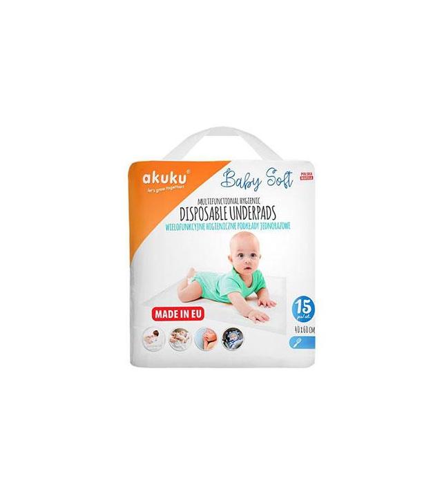 Akuku Baby Soft Wielofunkcyjne higieniczne podkłady jednorazowe 40 x 60 cm - 15 szt.