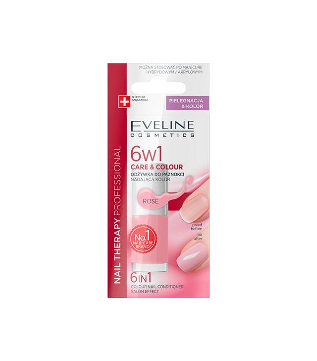 Eveline Care&Colour 6 w 1 Odżywka do paznokci nadająca kolor rose, 5 ml, cena, opinie, skład