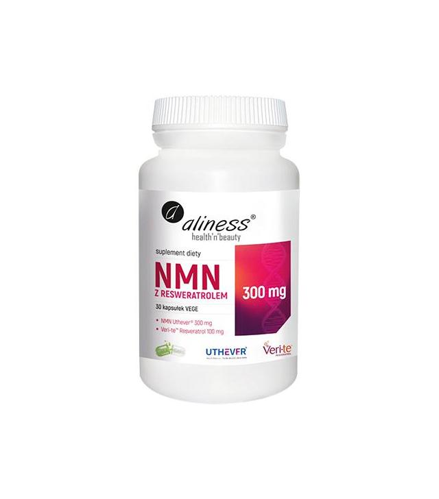 Aliness NMN z resweratrolem 300 mg/100 mg, 30 vege kapsułek, cena, opinie, wskazania