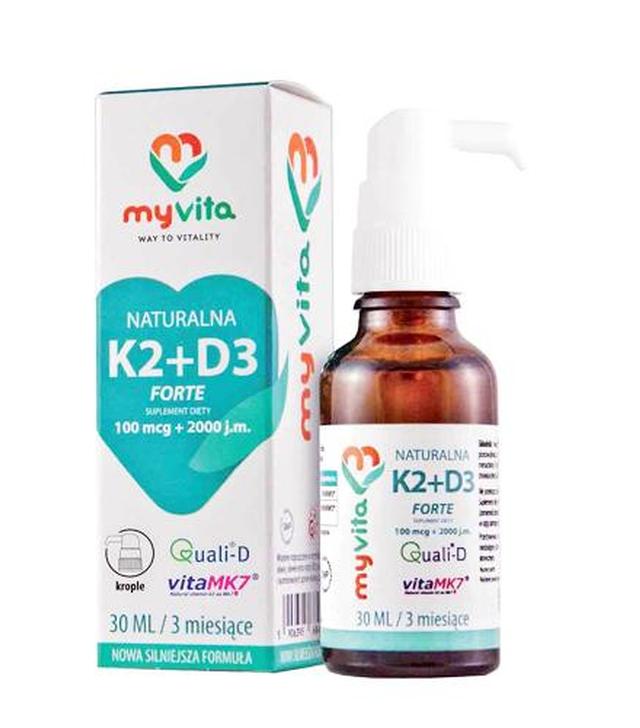MYVITA Naturalna witamina K2 + D3 Forte 100 mcg + 2000 j.m. - 30 ml - cena, dawkowanie, opinie
