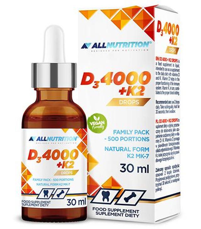 Allnutrition D3 4000+K2 Drops, 30 ml, cena, opinie, właściwości