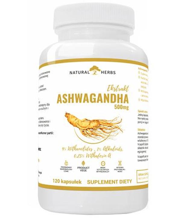 Natural Herbs Ashwagandha 500 mg - 120 kaps. - cena, opinie, wskazania