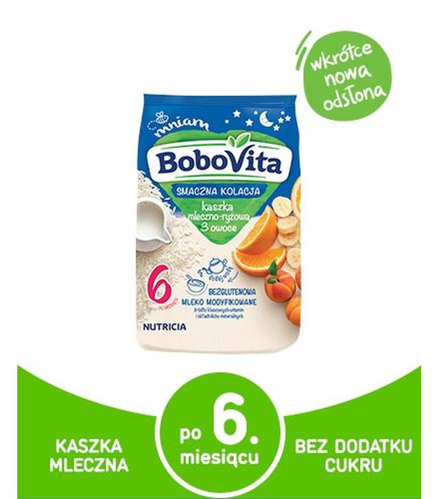 BoboVita Smaczna Kolacja Kaszka mleczno-­ryżowa 3 owoce po 6. miesiącu - 230 g - cena, opinie, właściwości