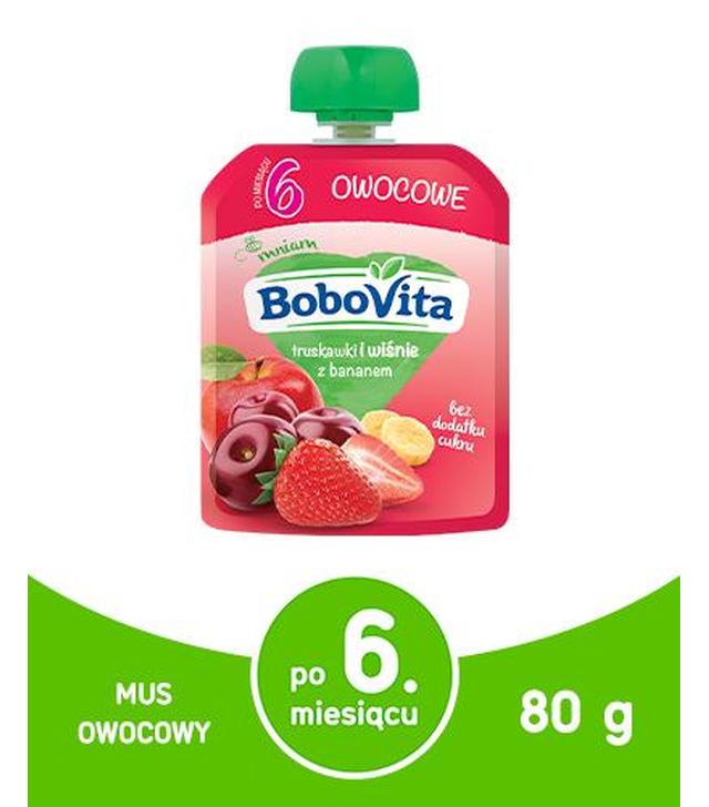 BOBOVITA MUS Truskawki i wiśnie z bananem po 6 m-cu - 80 g - ważny do 2025-09-16
