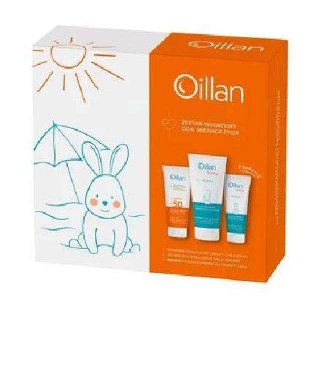 Oillan Zestaw Wakacyjny Maluszka, Ochronna emulsja z filtrem SPF50, 100 ml + Żel 3w1 do mycia, 200 ml + Krem, 75 ml