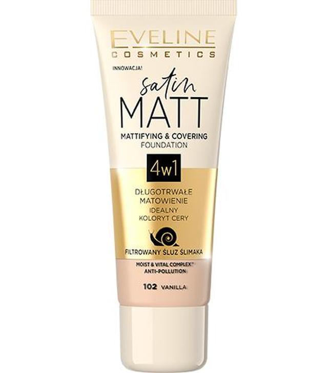 Eveline Cosmetics Satin Matt Podkład matujący 4 w 1, 102 Vanilla, 30 ml, cena, opinie, właściwości