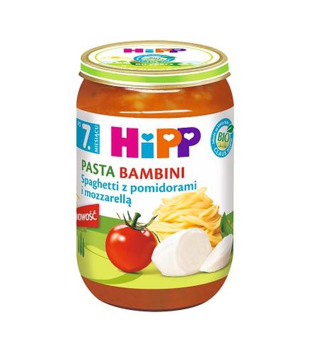 HiPP BIO od pokoleń, Spaghetti z pomidorami i mozarellą, po 7. m-cu, 220 g, cena, opinie, właściwości