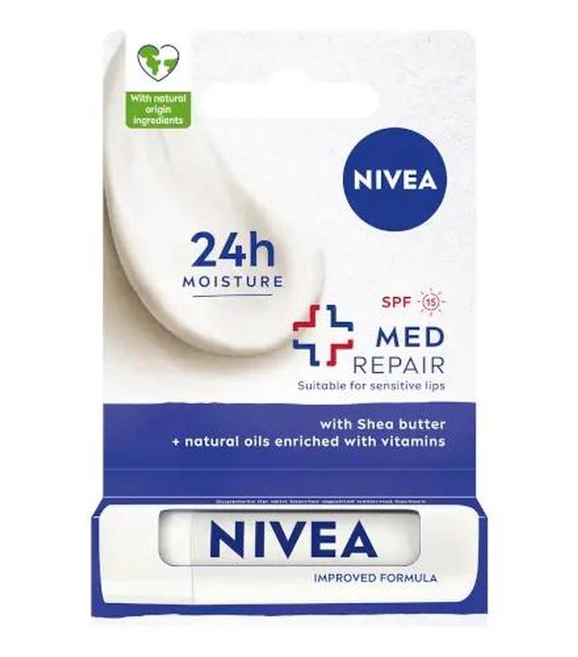 Nivea, Med Repair, pielęgnująca pomadka do ust, SPF15, 4,8 g
