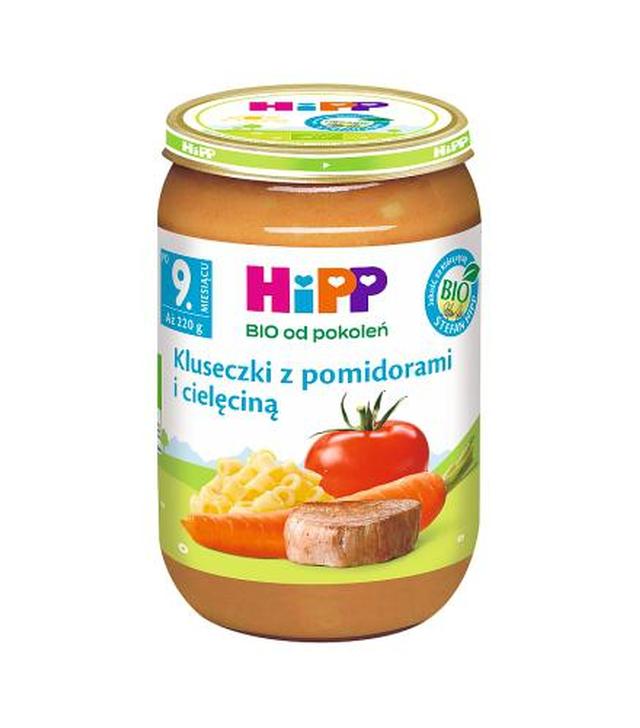 HiPP BIO od pokoleń, Kluseczki z pomidorami i cielęciną, po 9. m-cu, 220 g, cena, opinie, składniki