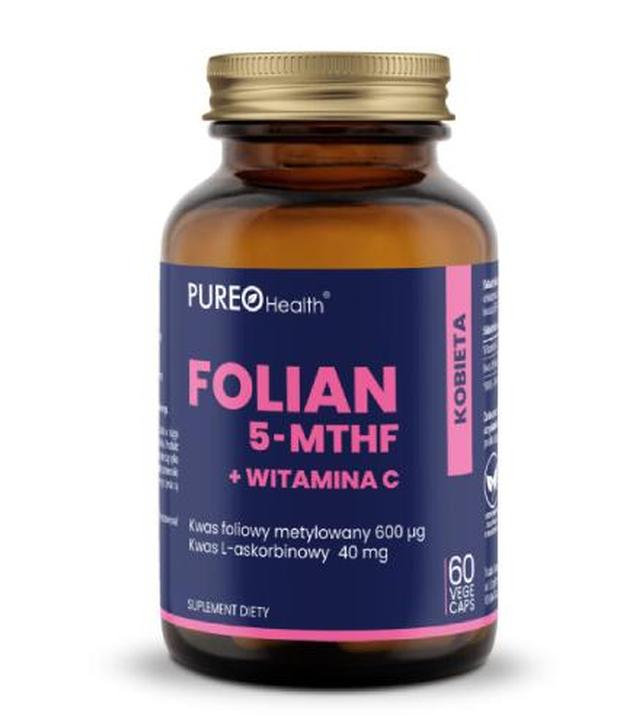 Pureo Health Folian 5-MTHF + Witamina C, 60 kapsułek
