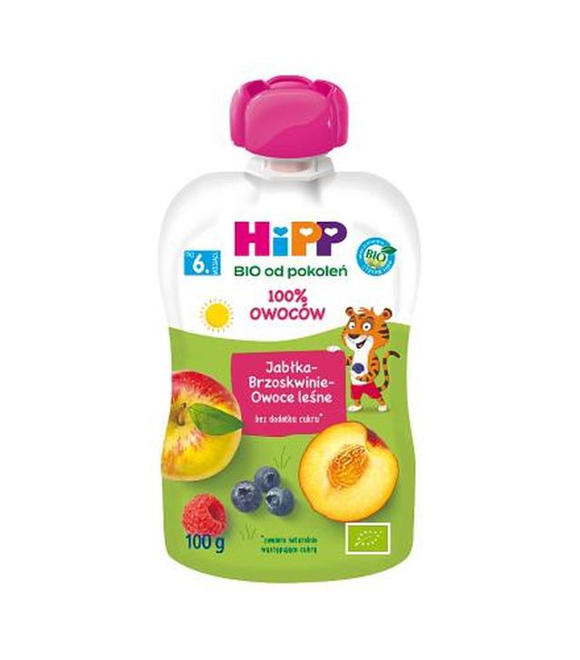 HiPP BIO od pokoleń, Jabłka-Brzoskwinie-Owoce leśne, po 6. m-cu, 100 g, cena, wskazania, opinie