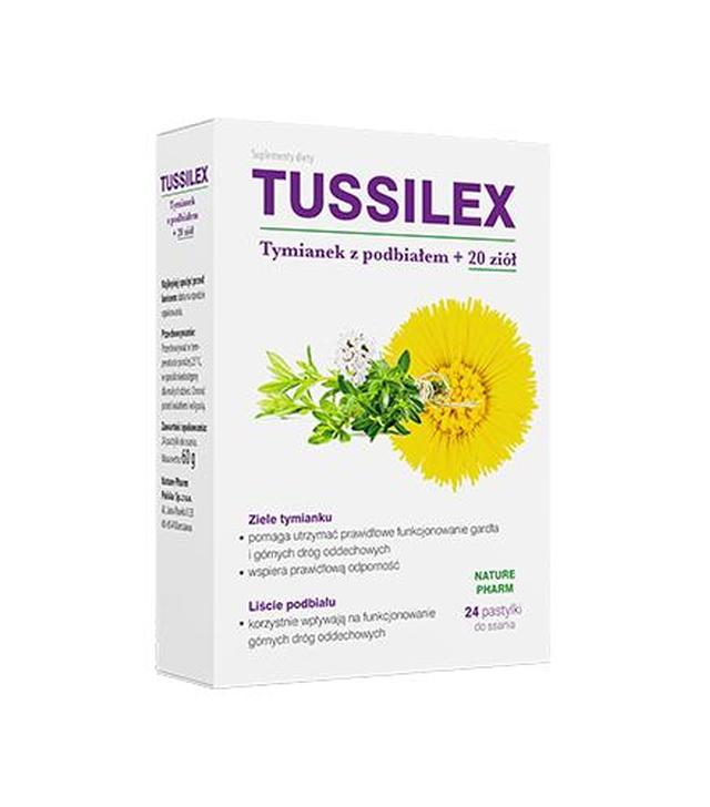 Tussilex Tymianek Z Podbiałem + 20 Ziół, 24 pastylki do ssania - ważny do 2025-08-31