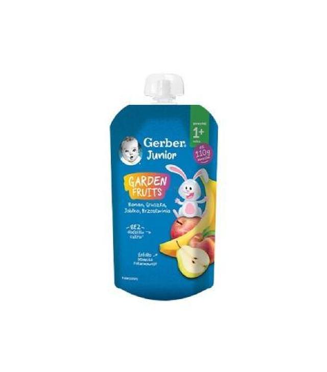 Gerber Junior Garden Fruits Deserek banan gruszka jabłko brzoskwinia powyżej 1+ roku, 110 g - ważny do 2025-10-31