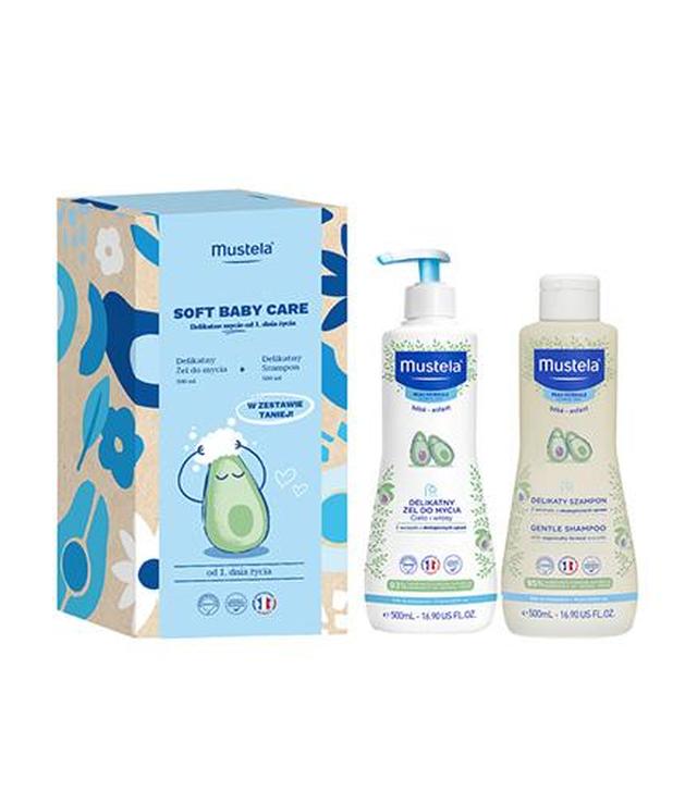 Mustela Soft Baby Care Delikatny żel do mycia, 500 ml + Delikatny szampon, 500 ml