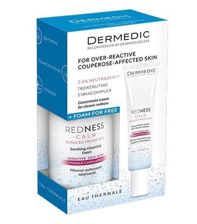 Dermedic Redness Calm krem-koncentrat na chroniczne zaczerwienienia, 40 ml + kojąca Pianka oczyszczająca, 170 ml  [ZESTAW]