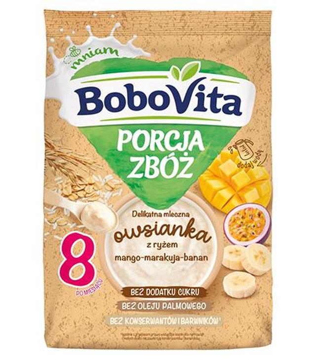 BoboVita Porcja Zbóż Delikatna Mleczna Owsianka z ryżem mango-marakuja-banan po 8. miesiącu, 210 g