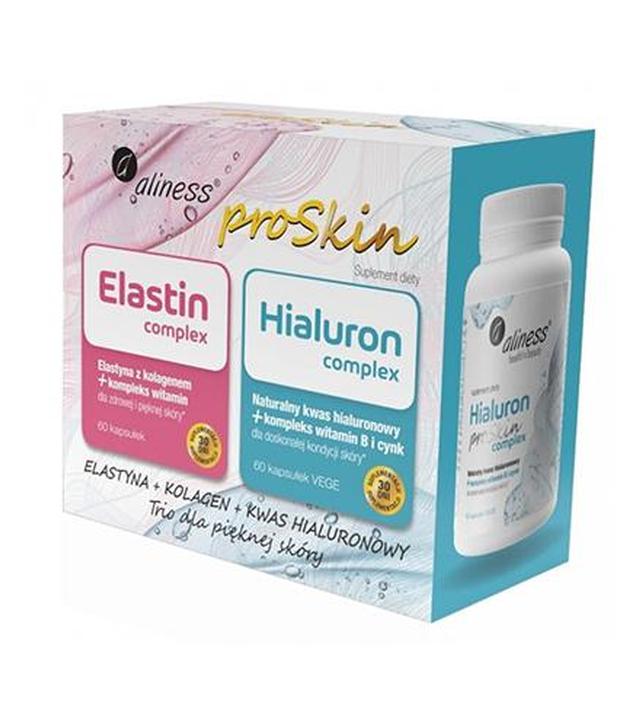 Aliness Proskin Zestaw Elastin complex, 60 kaps. + Hialuron complex, 60 kaps., Dla zdrowej skóry, cena, opinie, właściwości
