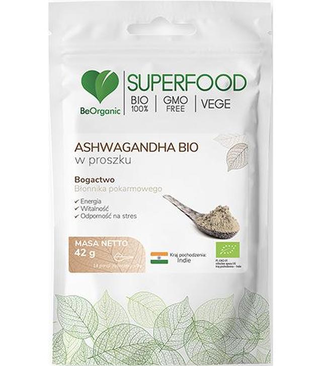 BeOrganic Superfood  Ashwagandha Bio w proszku, 42 g, cena, opinie, właściwości