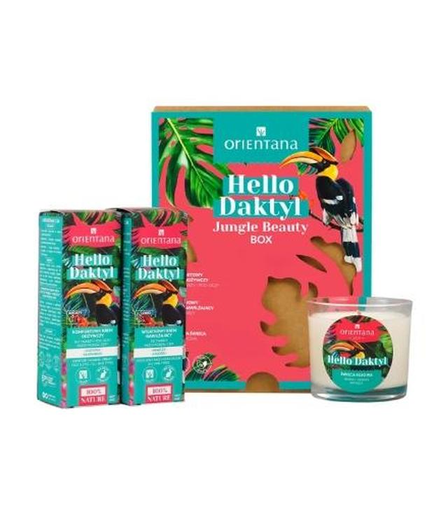 ORIENTANA Zestaw Hello Daktyl Jungle Beauty BOX Komfortowy krem odżywczy, 40 ml + Wyjątkowy krem nawilżający, 40 ml + Zapachowa świeca sojowa, 1 sztuka