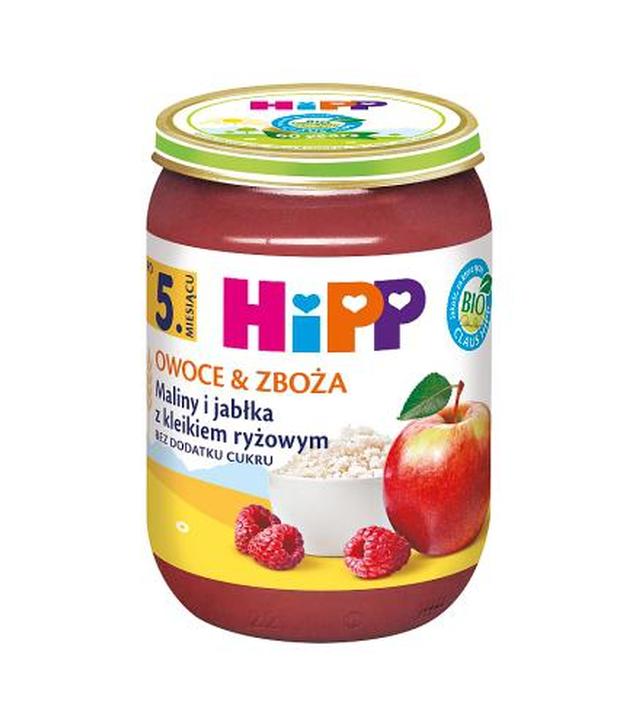HiPP BIO od pokoleń, Maliny i jabłka z kleikiem ryżowym, po 5. miesiącu, 190 g - ważny do 2024-06-30
