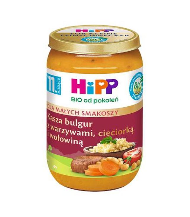 HiPP BIO od pokoleń, Kasza bulgur z warzywami, cieciorką i wołowiną, po 11. m-cu, 220 g - ważny do 2025-08-31