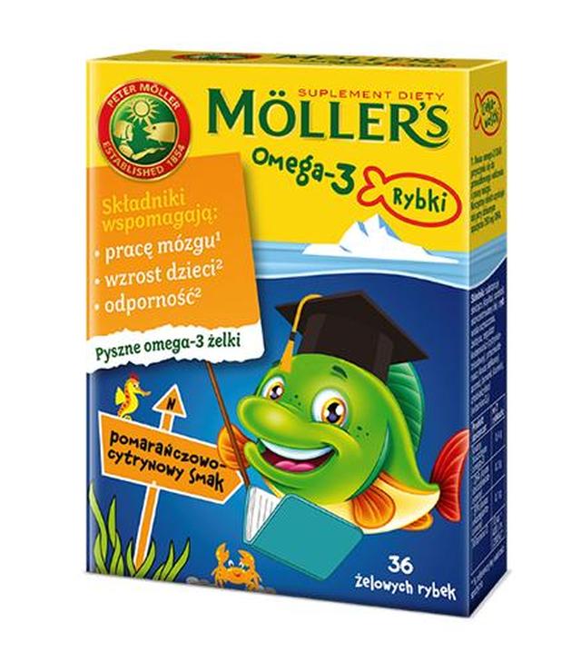 MOLLERS OMEGA-3 Rybki smak pomarańczowo-cytrynowy, 36 sztuk