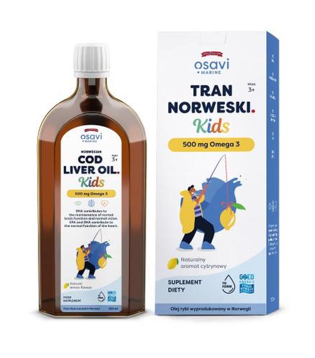 OSAVI Tran Norweski Kids 500 mg Omega 3, cytrynowy, 500 ml