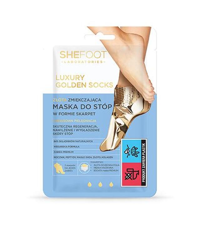 SheFoot Luxury Golden Socks Złota zmiękczająca maska do stóp w formie skarpet, 1 para