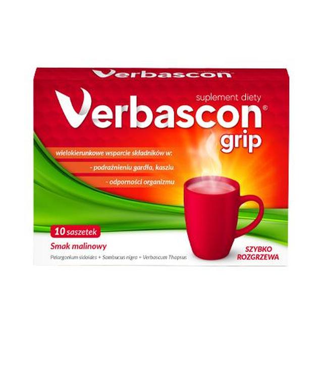 Verbascon Grip o smaku malinowym - 10 sasz. - cena, opinie, właściwości
