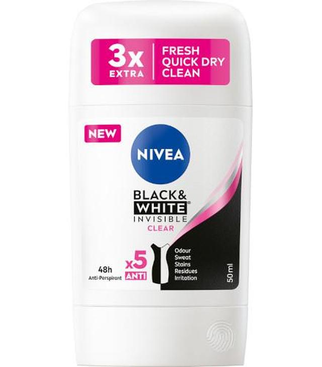 NIVEA Antyperspirant w sztyfcie Black&White Clear, 50 ml