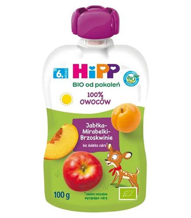 HiPP BIO od pokoleń, Jabłka-Brzoskwinie-Mirabelki, po 6. m-cu, 100 g, cena, opinie, składniki  - ważny do 2025-08-12