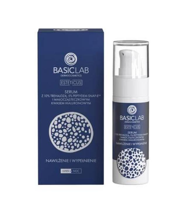 Basiclab Esteticus serum z 10% trehalozą, peptydem SNAP-8 i małocząsteczkowym  kwasem hialuronowym dzień/noc, 50 ml