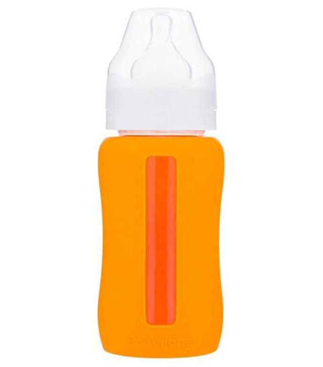EcoViking Antykolkowa butelka szklana orange w silikonowej rękawiczce z antykolkowym smoczkiem silikonowym 0 m+ - 240 ml - cena, opinie, właściwości - 1006275 - ostatnie sztuki