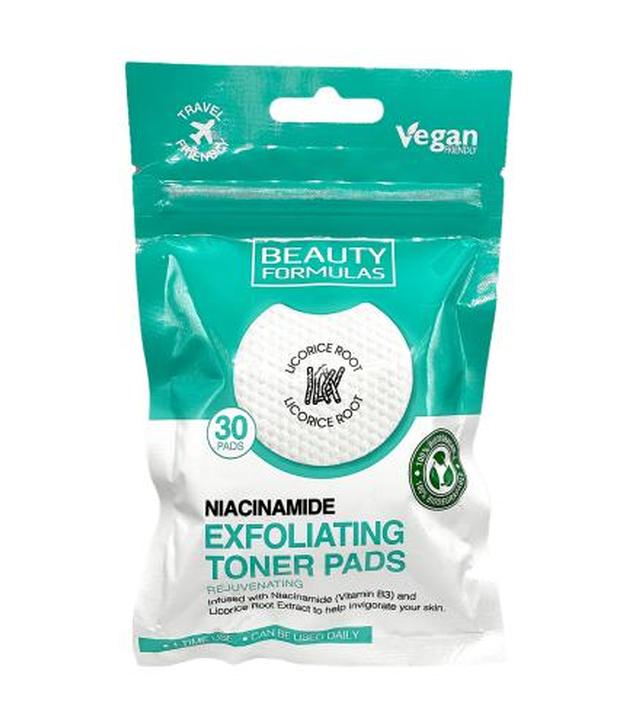 Beauty Formulas, Złuszczające nasączone Płatki z niacynamidem, 30 sztuk