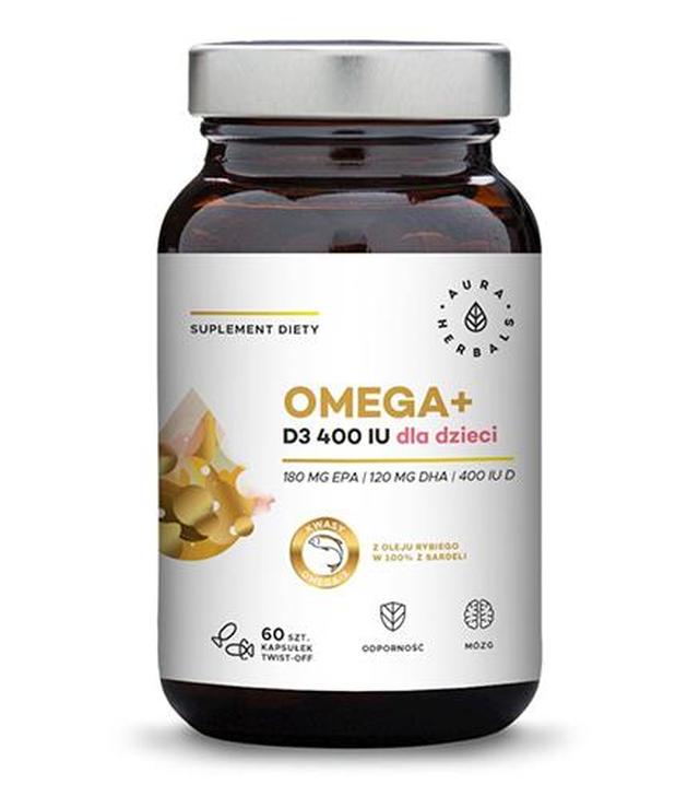 Aura Herbals Omega+ Witamina D3 400 IU dla dzieci - 60 kaps. - cena, opinie, składniki