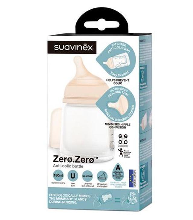 Suavinex Zero Zero Butelka antykolkowa - 180 ml Butelka do karmienia niemowląt - cena, opinie, stosowanie