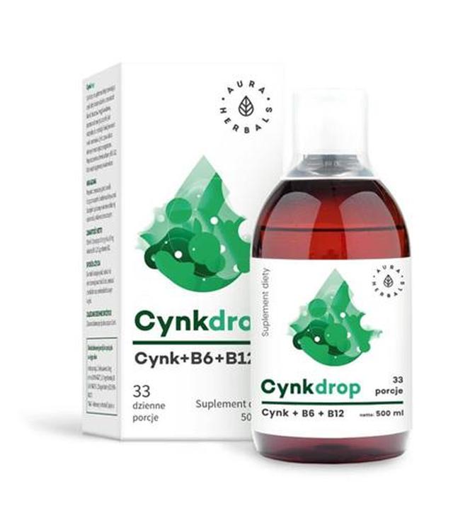 AURA HERBALS Cynkdrop - 500 ml - uzupełnienie codziennej diety w cynk, witaminy B6 i B12 - cena, dawkowanie