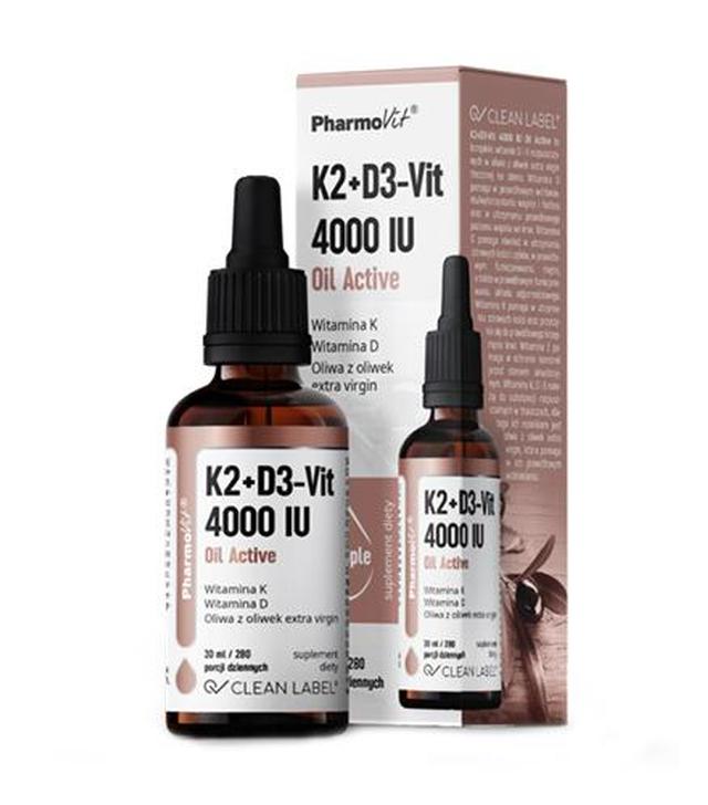 Pharmovit K2+D3-Vit 4000 IU Oil Active, 30 ml, cena, opinie, właściwości