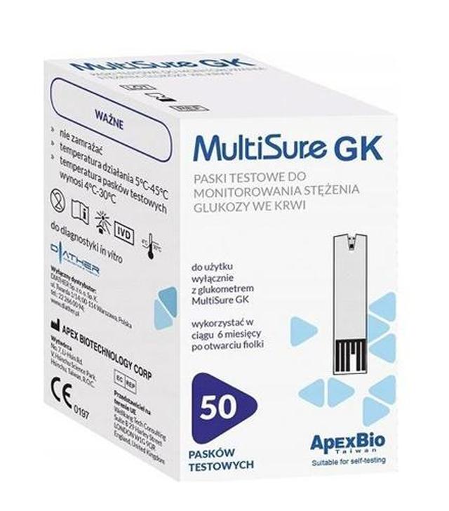 MultiSure GK Paski testowe do monitorowania stężenia glukozy we krwi, 50 sztuk