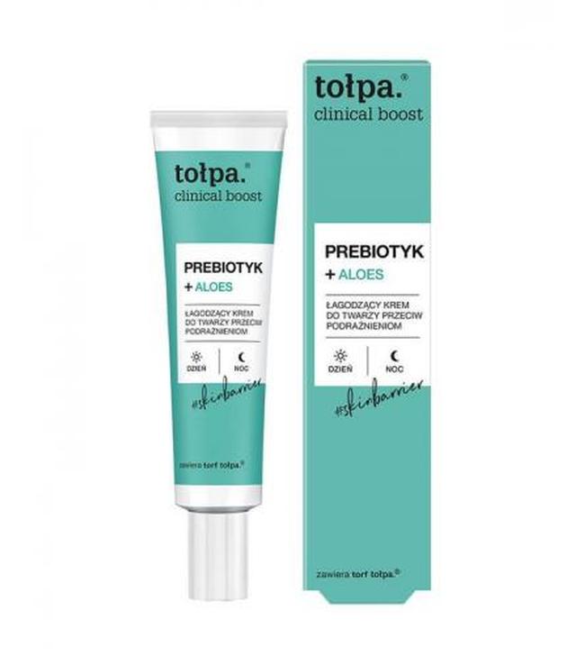 Tołpa Cilinical boost Prebiotyki + aloes, Łagodzący krem do twarzy przeciw podrażnieniom, 40 ml