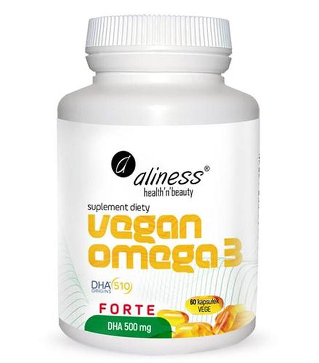 Aliness Vegan Omega 3 FORTE DHA 500 mg, 60 kaps., cena, opinie, wskazania