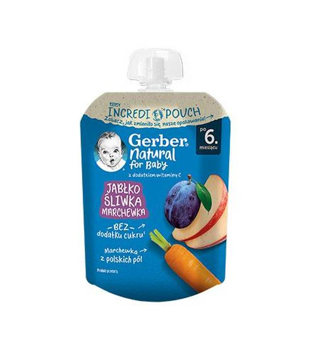 Gerber Natural For Baby Deserek jabłko śliwka marchewka po 6. miesiącu, 80 g, cena, opinie, właściwości